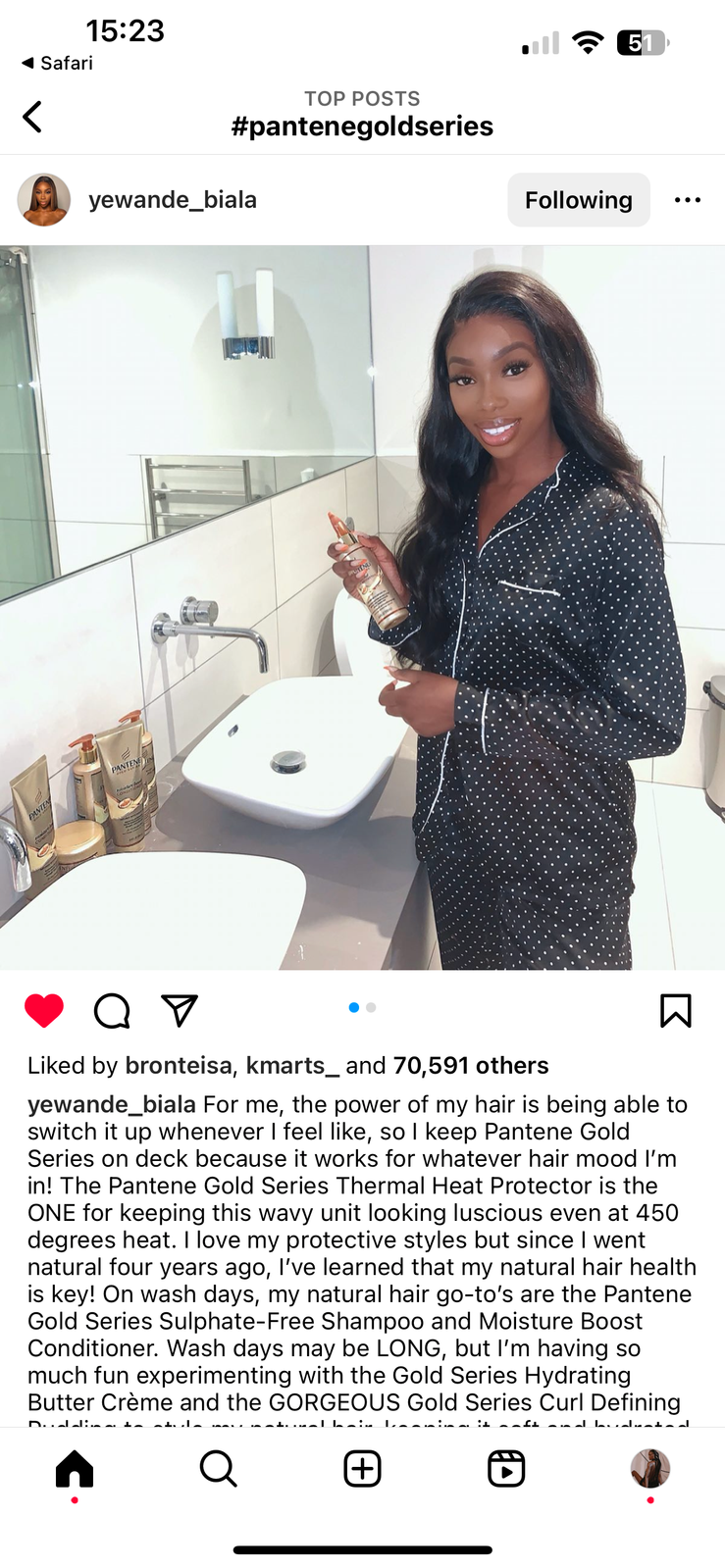 Pantene Gold Series influencer post from the original Chiori site