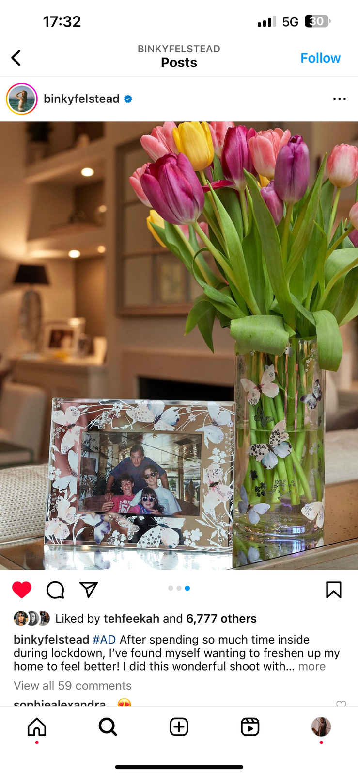 Binky Felstead lifestyle Instagram post from the original Chiori site
